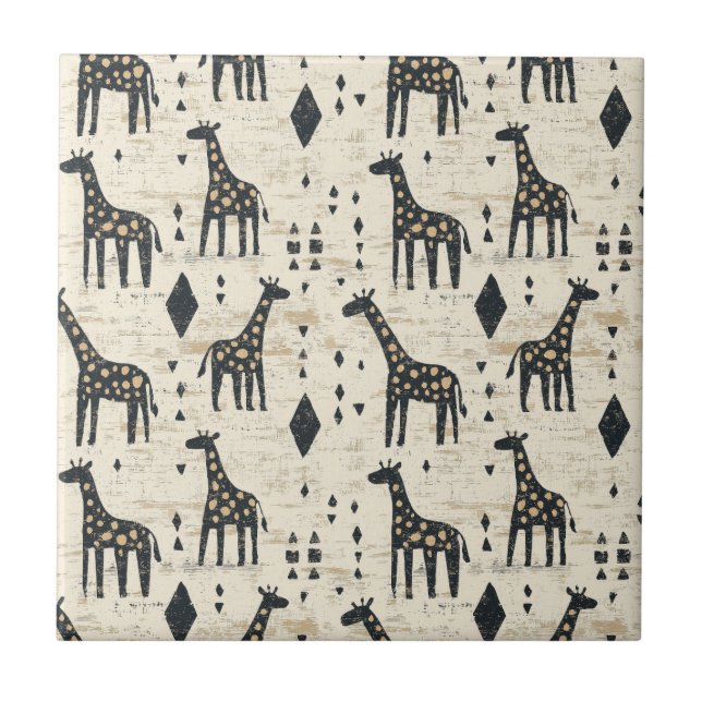 Boho Giraffe Tribal Pattern Ceramic Tile (Front)