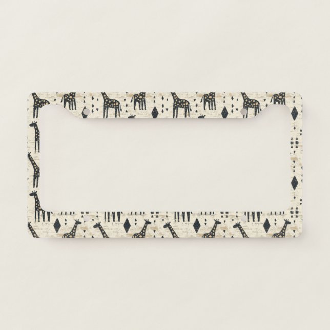 Boho Giraffe Tribal Pattern License Plate Frame (Front)