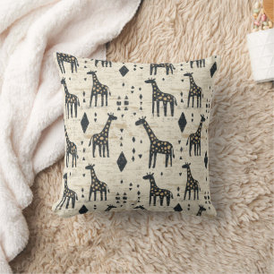 Boho Giraffe Tribal Pattern Throw Pillow