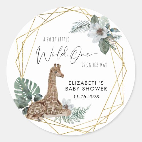 Boho Giraffe Watercolor Baby Shower Classic Round Sticker