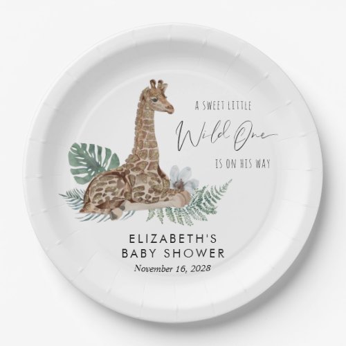 Boho Giraffe Watercolor Baby Shower Paper Plates