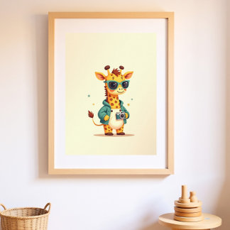 Boho Giraffe Wood Framed Kids Room | Gallery Art