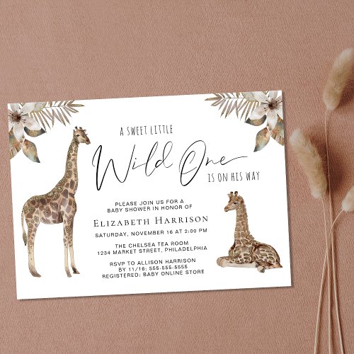 Boho Giraffes Watercolor Baby Shower Invitation