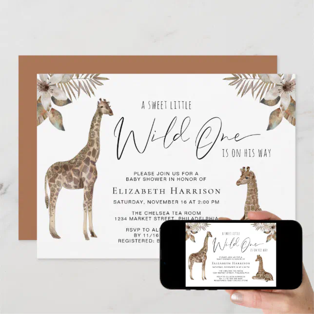 Boho Giraffes Watercolor Baby Shower Invitation | Zazzle