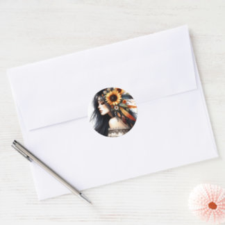 Boho Girl AI Art Bohemian Fashion Classic Round Sticker