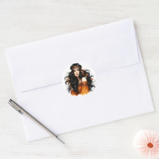 Boho Girl AI Art Bohemian Fashion Classic Round Sticker