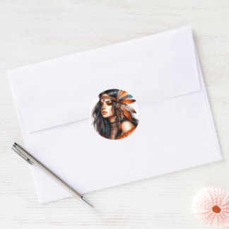 Boho Girl AI Art Bohemian Fashion Classic Round Sticker