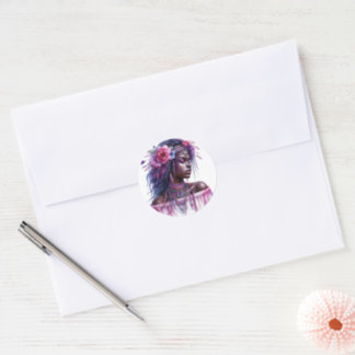 Boho Girl AI Art Bohemian Fashion Classic Round Sticker