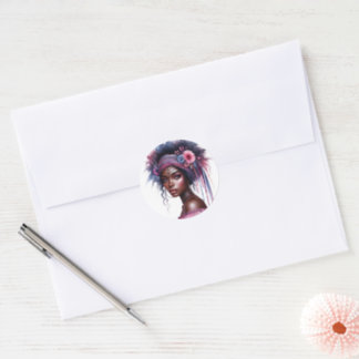 Boho Girl AI Art Bohemian Fashion Classic Round Sticker