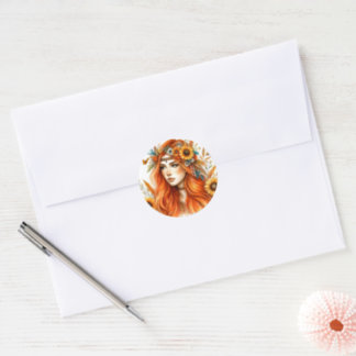Boho Girl AI Art Bohemian Fashion Classic Round Sticker
