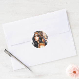 Boho Girl AI Art Bohemian Fashion Classic Round Sticker