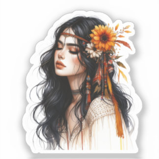 Boho Girl AI Art Bohemian Fashion Sticker