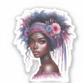 Boho Girl AI Art Bohemian Fashion Sticker