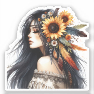 Boho Girl AI Art Bohemian Fashion Sticker