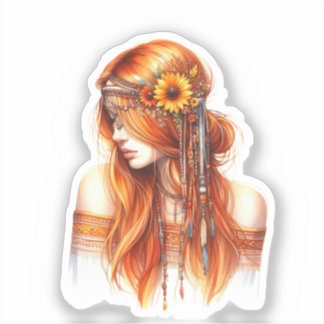 Boho Girl AI Art Bohemian Fashion Sticker