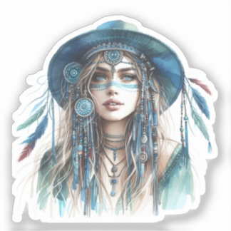 Boho Girl AI Art Bohemian Fashion Sticker