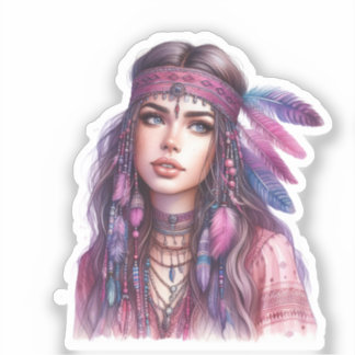 Boho Girl AI Art Bohemian Fashion Sticker