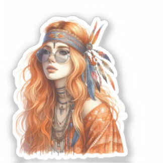 Boho Girl AI Art Bohemian Fashion Sticker