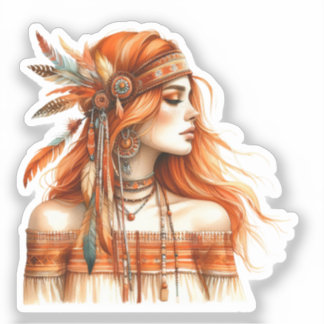 Boho Girl AI Art Bohemian Fashion Sticker
