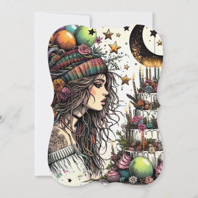 Boho Girl Birthday Card | Greeting Card  (Front)