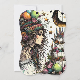 Boho Girl Birthday Card Greeting Card