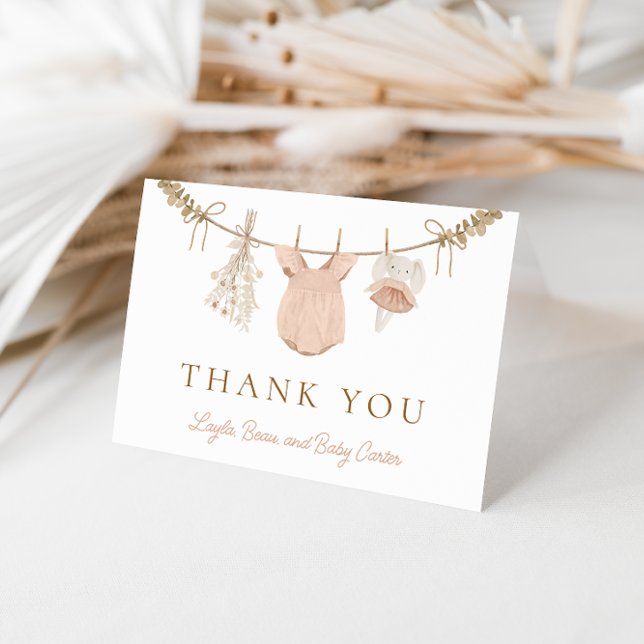 Boho Girl Clothesline Baby Shower Thank You Card (Creator Uploaded)