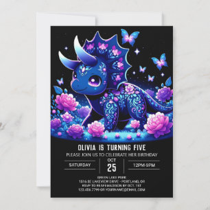 Boho Girl Dinosaur Digital Birthday  Invitation