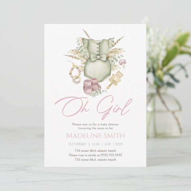 Boho Girl Dress Baby Shower Invitation Card (Standing Front)