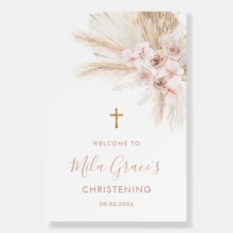 Boho Girl Floral Baptism Christening Welcome Foam Board | Zazzle