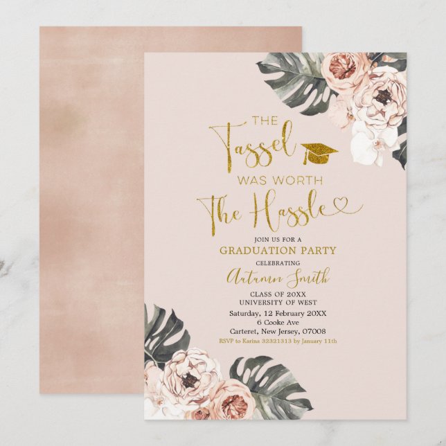 Boho Girl Floral Graduation Party Invitation (Front/Back)