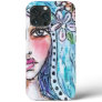 Boho Girl Flower Blue Hair Polka Dot Watercolor iPhone 13 Pro Max Case