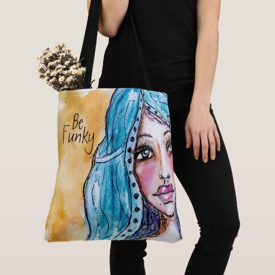 Boho Girl Hippie Watercolor Artistic Whimsical Fun Tote Bag