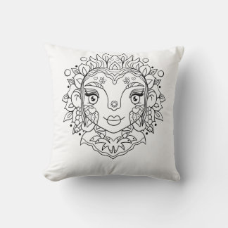 Boho Girl Mandala Throw Pillow