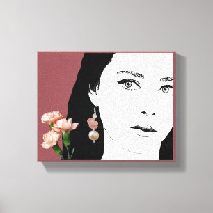 Boho girl pink flowers fashion illustration floral canvas print