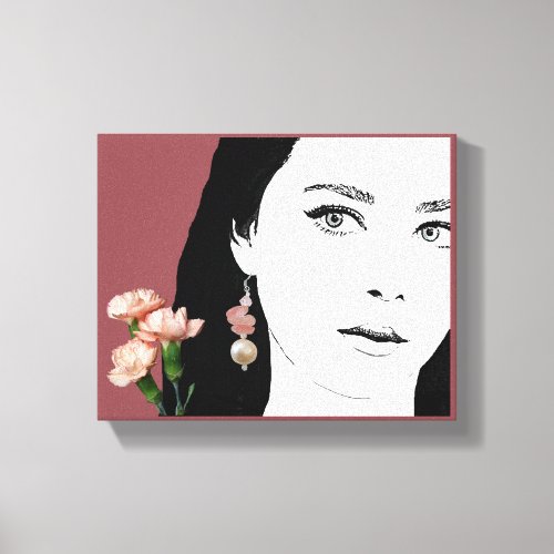 Boho girl pink flowers fashion illustration trendy canvas print