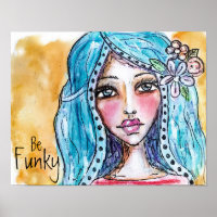 Boho Girl Watercolor Illustration Colorful Flowers Poster