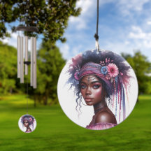 Boho Girl Wind Chime – AI Art Feathers, Bohemian