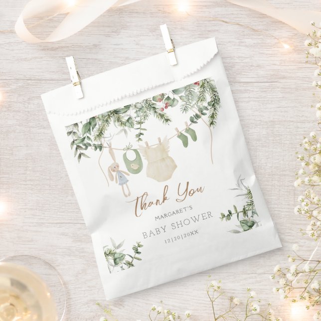 Boho Girl Winter Baby Shower Thank You Favor Bags (Clipped)
