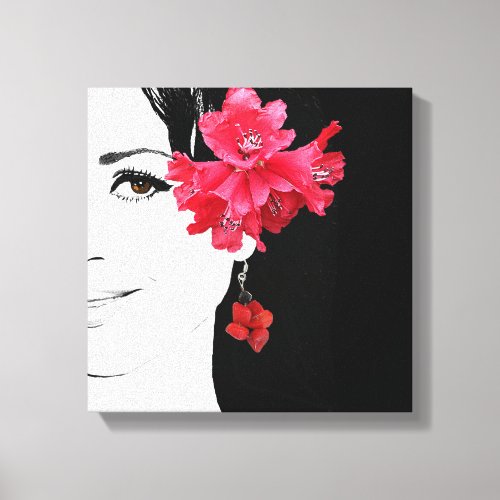 Boho Girl with a hot red coral earring by Berglind Canvas Print