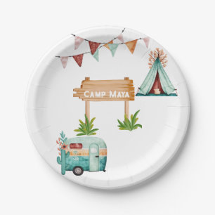 Boho girls camping adventure birthday party paper plates