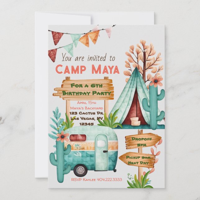 Boho girls camping slumber party Invitation (Front)