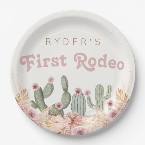 Boho Girls First Rodeo Cowgirl Birthday Paper Plates
