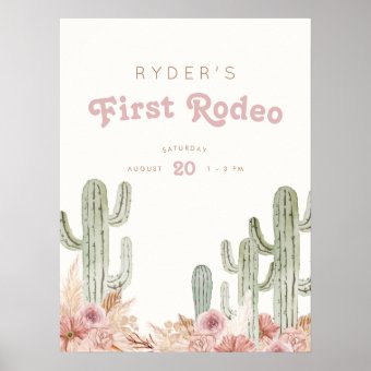 Boho Girls First Rodeo Cowgirl Birthday Welcome Poster | Zazzle