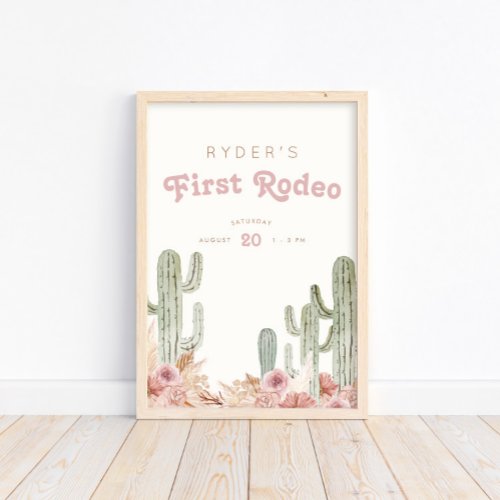 Boho Girls First Rodeo Cowgirl Birthday Welcome Poster
