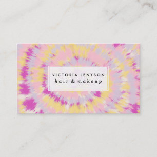 Boho girly purple yellow pink tie dye pattern business card
