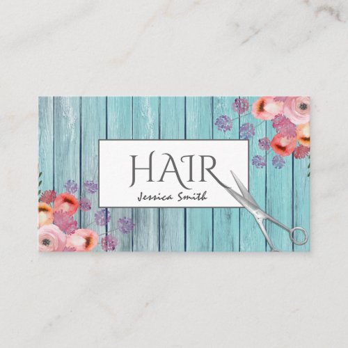 Boho Glam elegant watercolor floral wood scissors Business Card