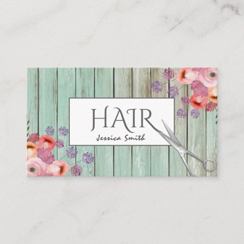 Boho Glam elegant watercolor floral wood scissors Business Card