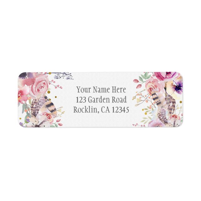Boho Glam Flowers Antlers & Feathers Rustic Label (Front)