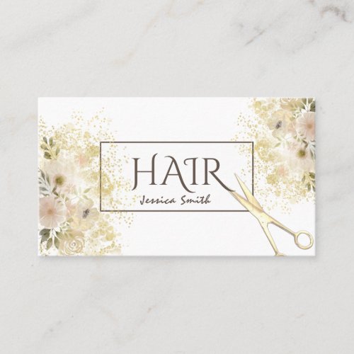 Boho Glam watercolor floral gold patina scissors Business Card