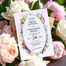 Boho glam wedding invitation - watercolor peonies